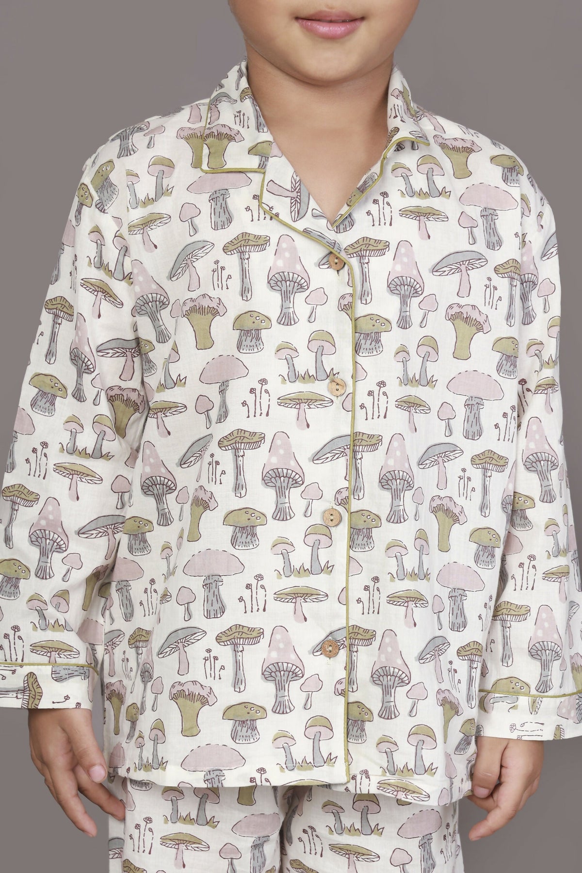 Breathables Kids Cotton White Mushroom Print Shirt & Pyjama Boys & Girls Night Suit | Grocsy
