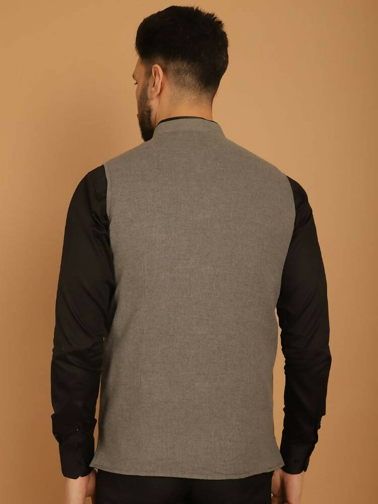 Even Apparels Nehru Jacket With Welt Pockets - Grey | Grocsy