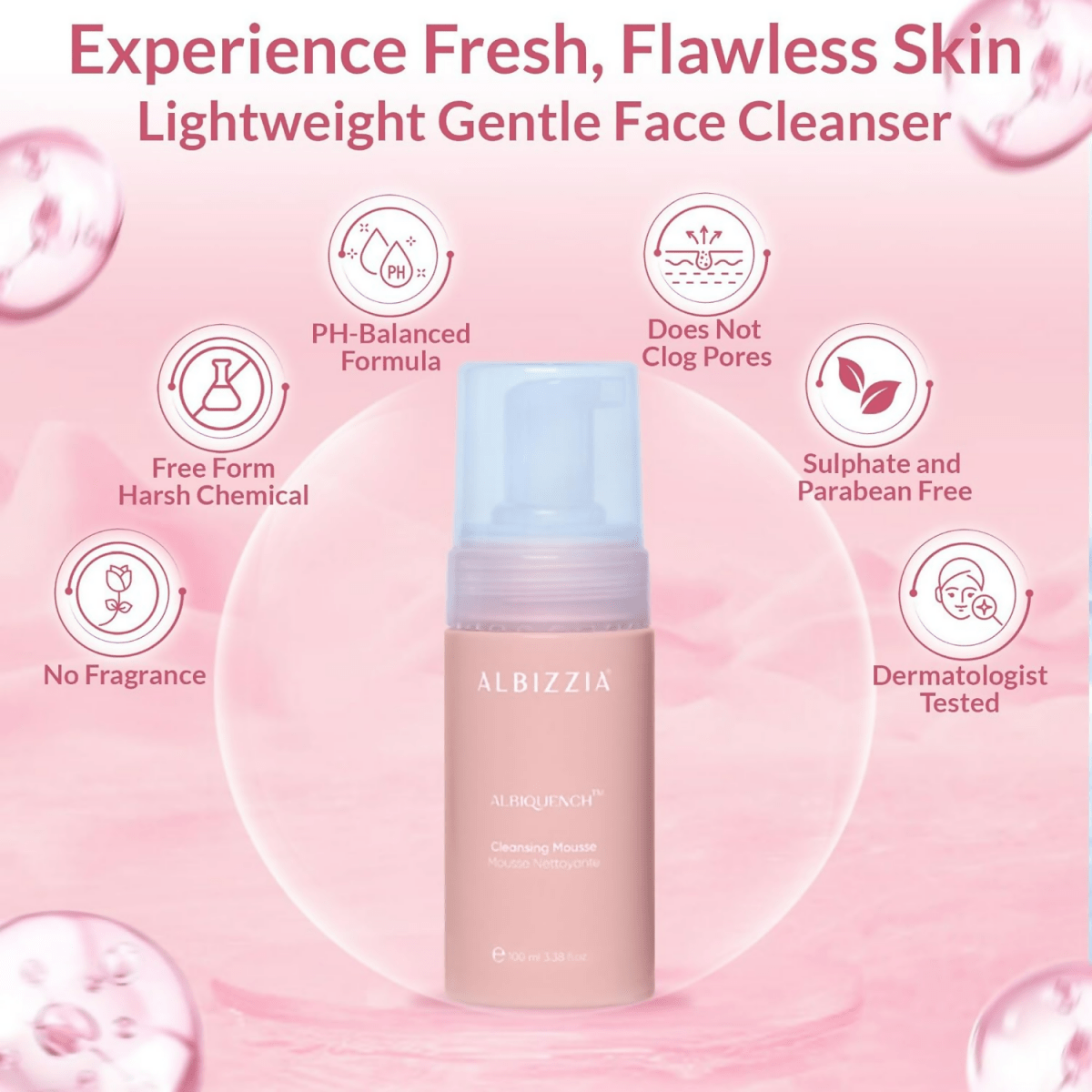 Albizzia Cleansing Mousse Lightweight Gentle Face Cleanser | Grocsy