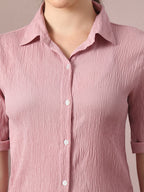 Myshka Women's Pink Solid Shirt Collar Party Shirt With Shorts Co-ord set | Grocsy
