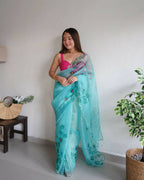 Vamsee Lime Green Organza Saree | Grocsy