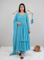 Teeya Creation New Trendy Stylish Anarkali Gown Set - Sky Blue | Grocsy