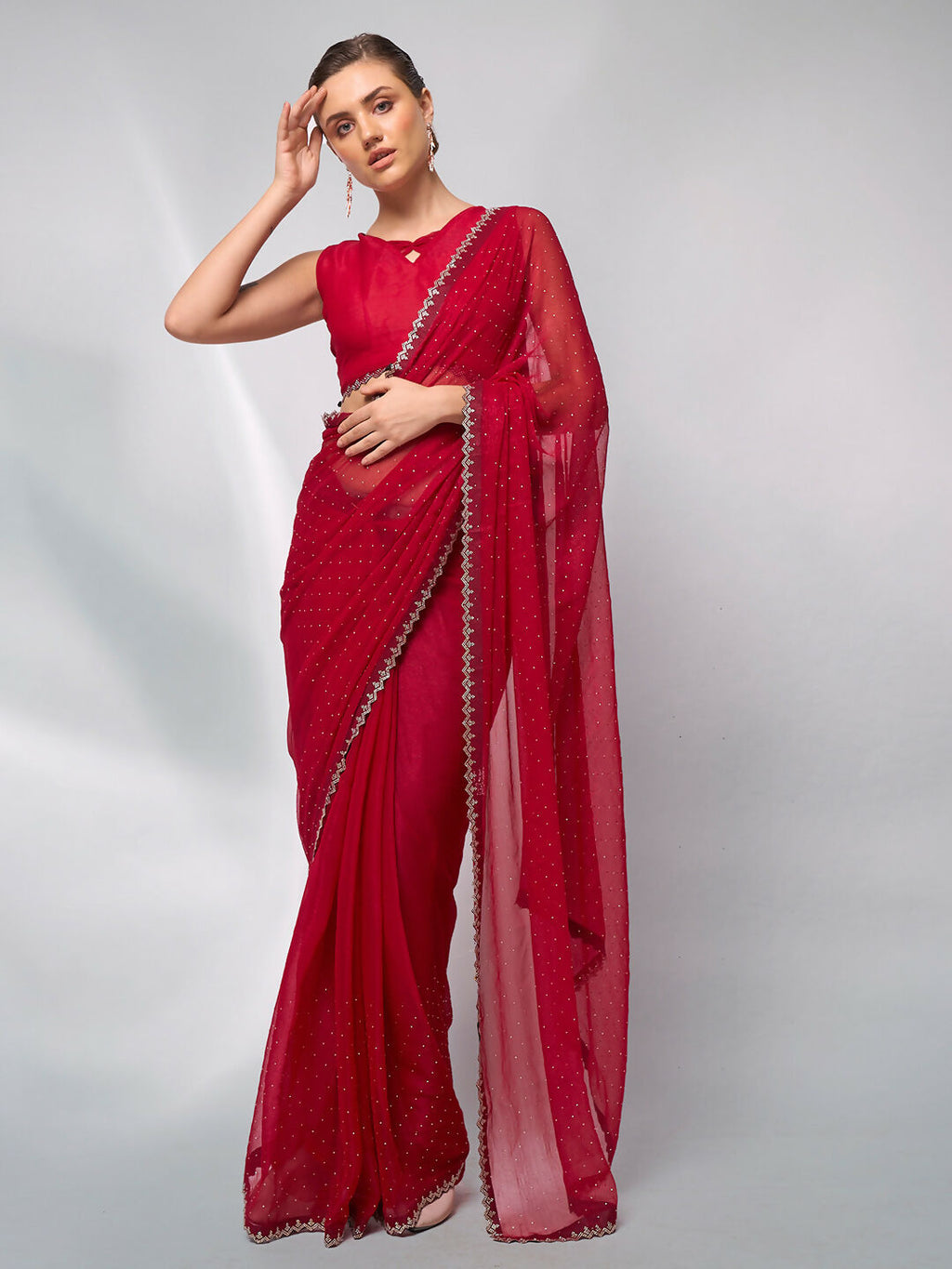 Red Moss Swarovski Designer Saree - Shezlin | Grocsy