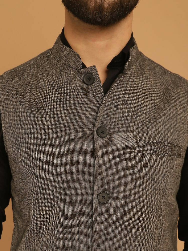 Even Apparels Pure Wool Nehru Jacket - Grey | Grocsy