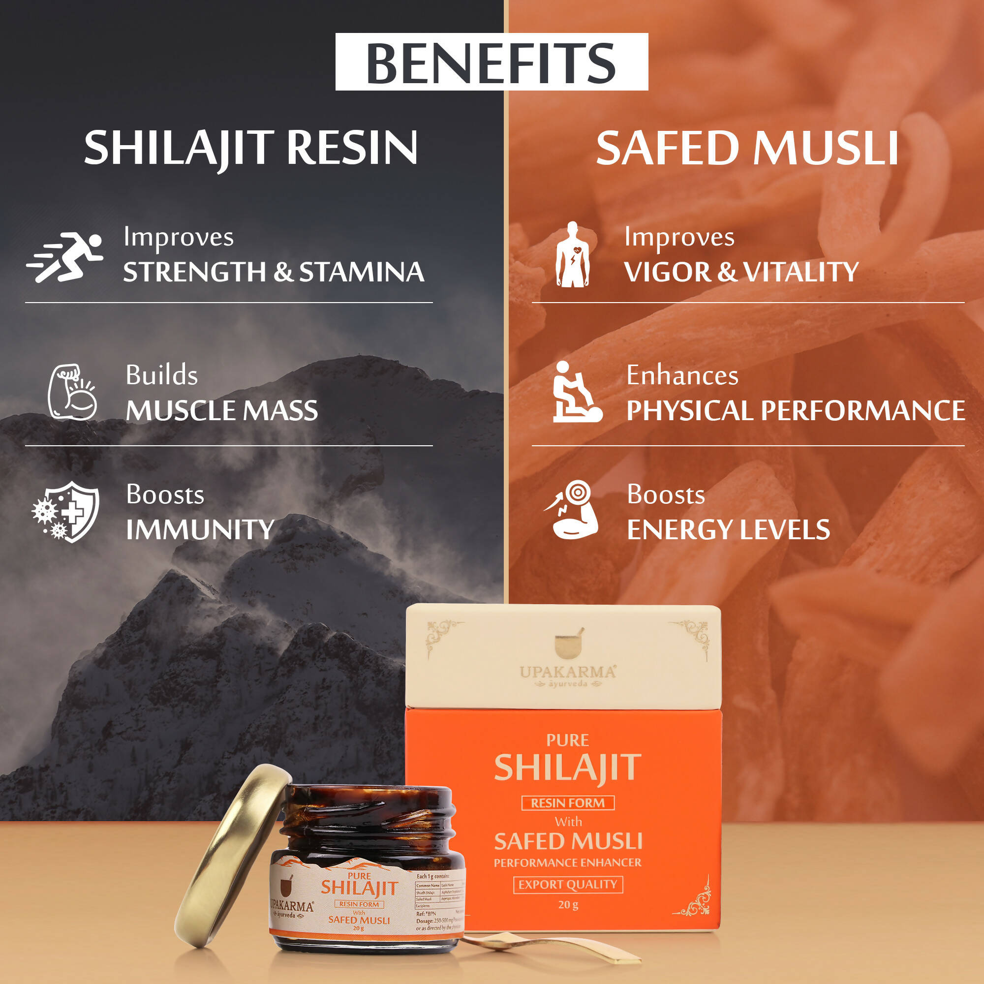 Upakarma Ayurveda Pure SJ Resin with Safed Musli & Pure SJ Resin with Gold Dust Combo | Grocsy
