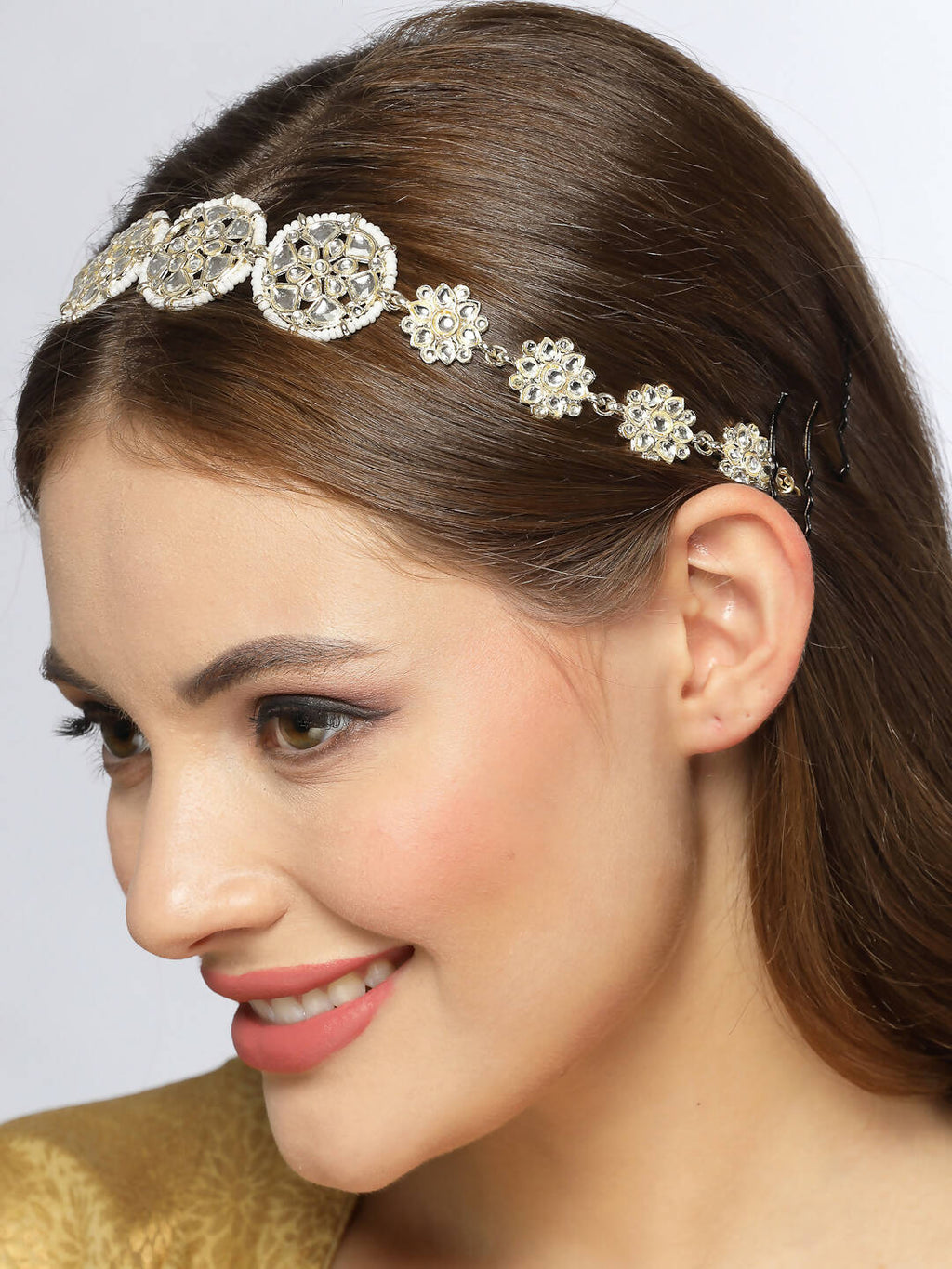 NVR Women's Gold-Polished Traditional Trending Matha Patti | Grocsy