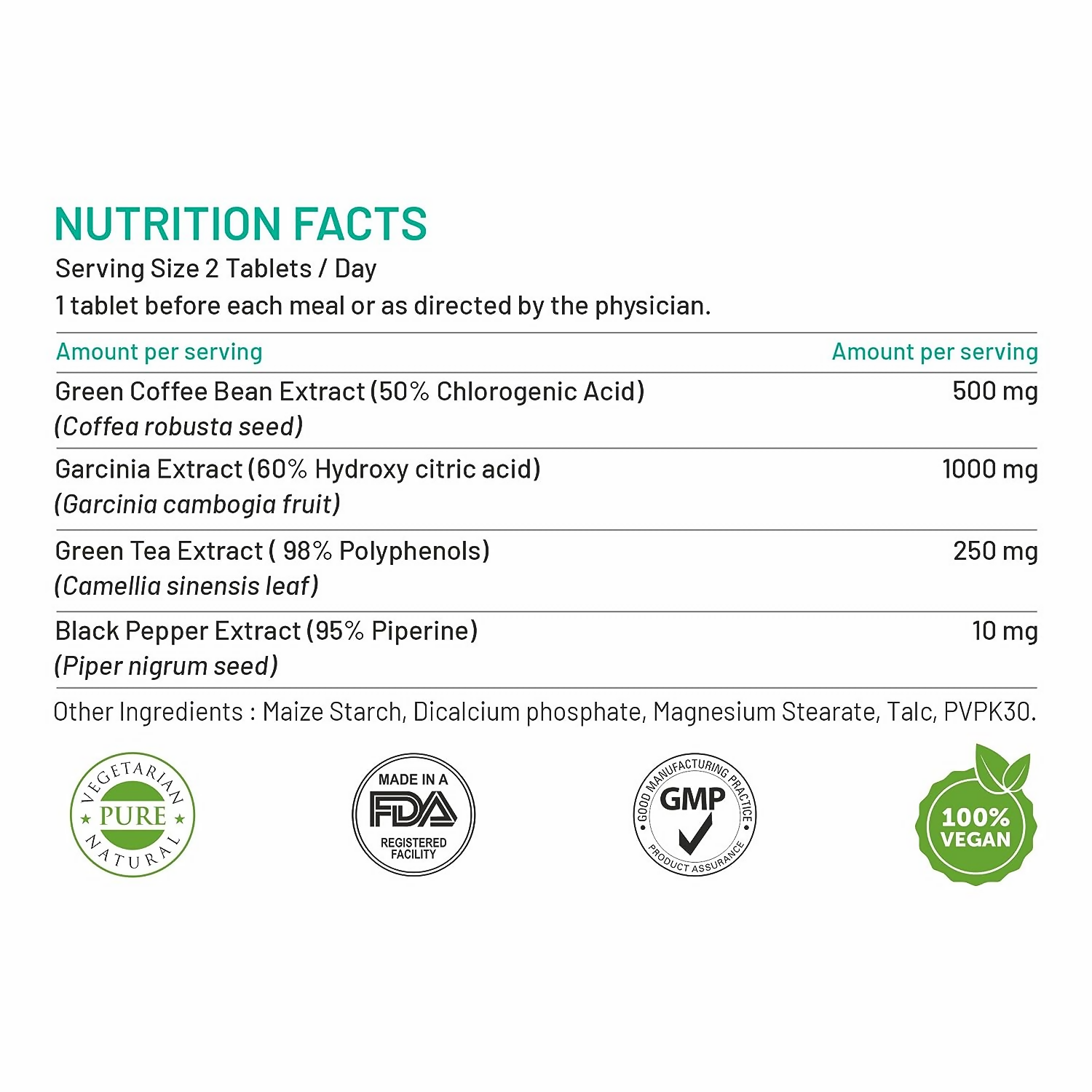 Bliss Welness Green Tea + Garcinia + Green Coffee Bean Extract Tablets | Grocsy
