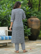 Aramya Straight Soft Cotton Block Print Women's Kurta Set - Blue | Grocsy