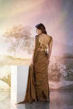 Copper Satin Rangoli Solid Fancy Designer Saree - Nafisa | Grocsy