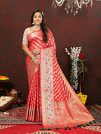 Lorenvalley Fashion Red Soft Silk Woven Design with Zari Weaving Leheriya Design Saree | Grocsy
