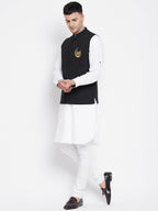 Even Apparels Black Pure Cotton Nehru Jacket With Eid Insignia NJ-PW668-CHA | Grocsy