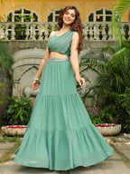 Janasya Sage Green Georgette Embellished Lehenga Choli | Grocsy