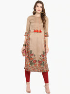Janasya Women Brown Printed Straight Kurta | Grocsy