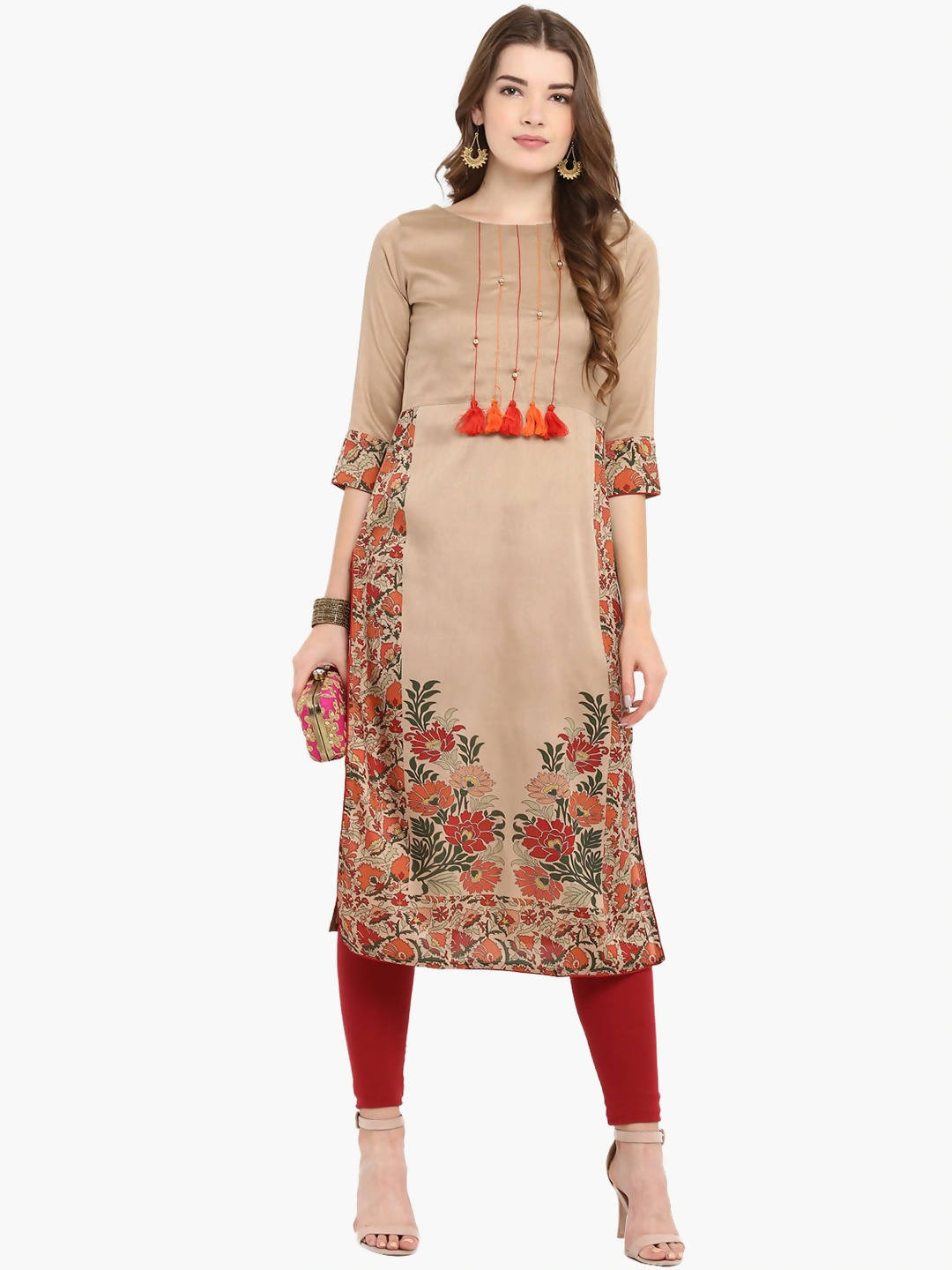 Janasya Women Brown Printed Straight Kurta | Grocsy