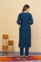 Blue Viscose Chanderi Embroidered Stitched Suit With Dupatta - Tanisha | Grocsy