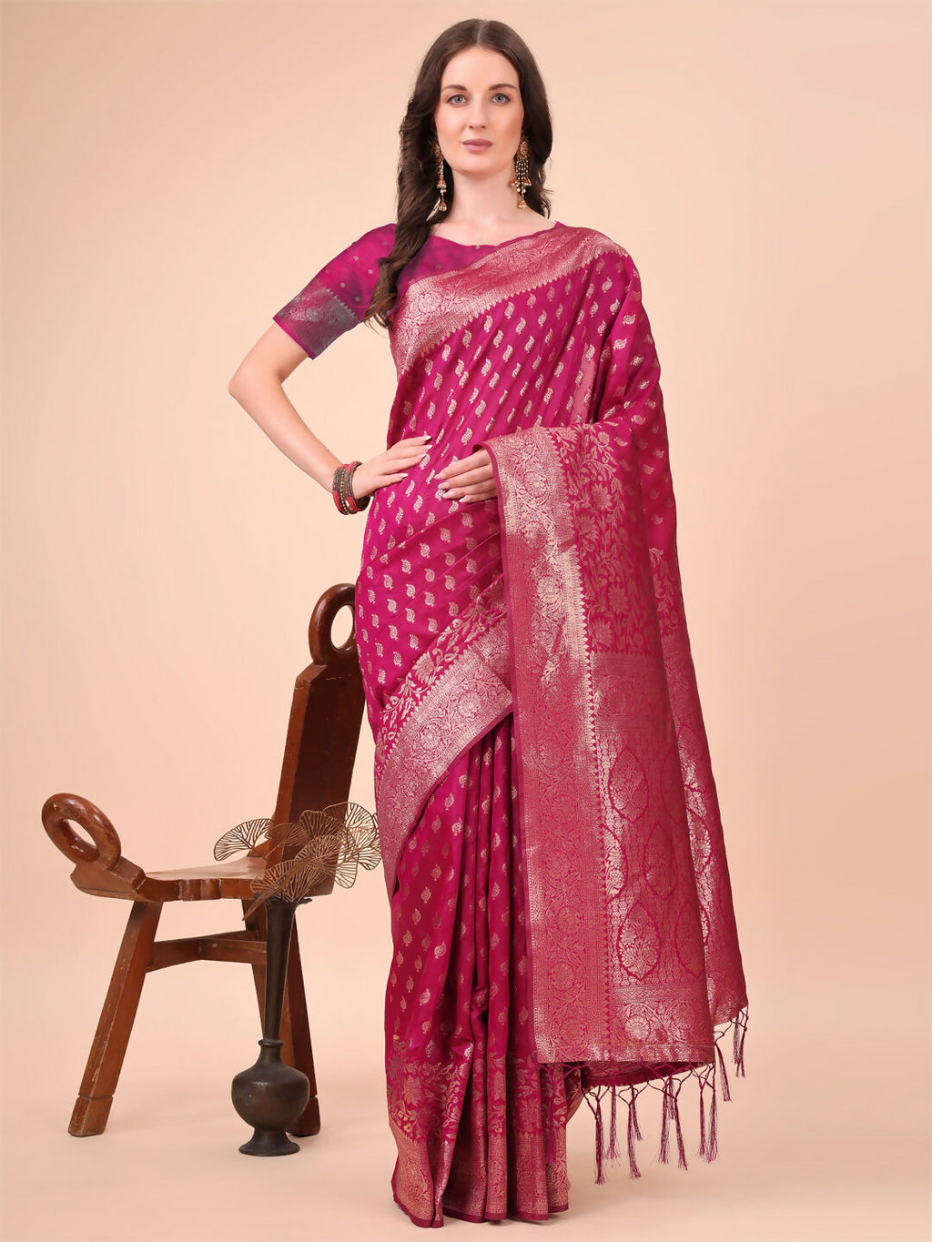Shree Shyam Fashion Lichi Silk Magenta Saree | Grocsy