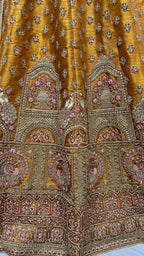 Jyoti Fashion Women's Golden Bridal Net Fancy Dori & Sequins Multi Thread Embroidered with Diamond Work Wedding Lehenga Choli | Grocsy
