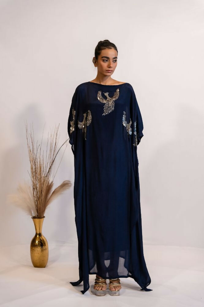 Timaraa Regal Navy Blue Embellished Kaftan Dress | Grocsy