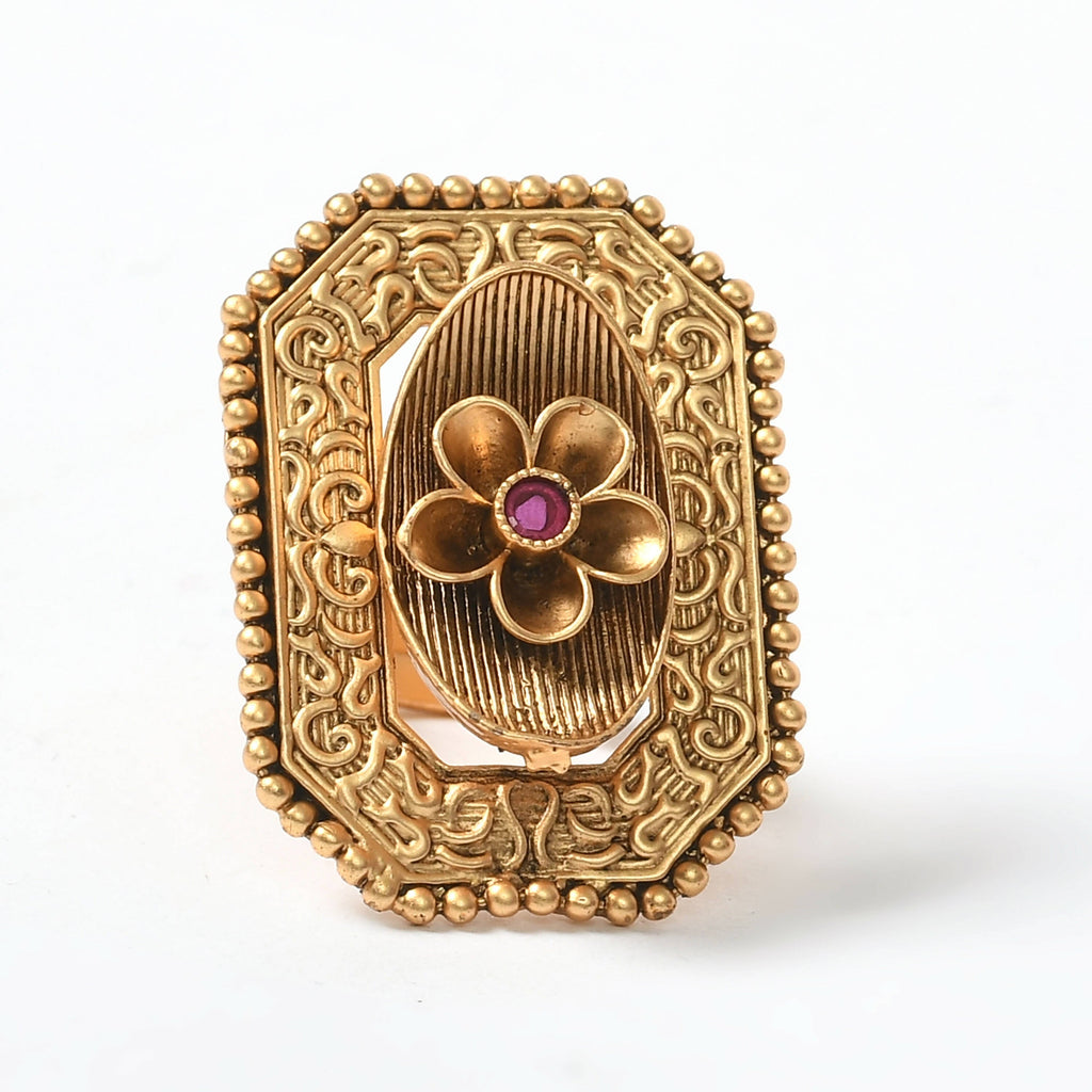 Mominos Fashion Joharkamal Gold-Polished Stone Studded Adjustable Finger Ring - Design 018 | Grocsy