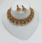 Jewel City Handcrafted Antique Gold-Plated Kundan Choker Necklace Set with Pearls | Traditional Indian Ethnic Bridal Jewelry Set | Grocsy