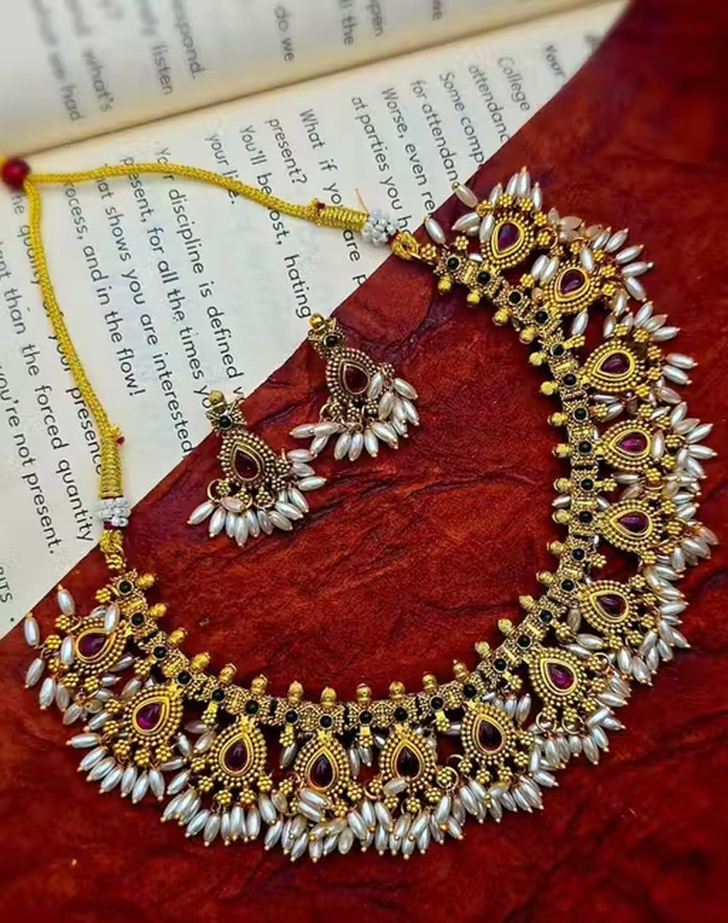 Jewel City Handcrafted Antique Gold-Plated Kundan Choker Necklace Set with Pearls | Traditional Indian Ethnic Bridal Jewelry Set | Grocsy