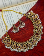 Jewel City Handcrafted Antique Gold-Plated Kundan Choker Necklace Set with Pearls | Traditional Indian Ethnic Bridal Jewelry Set | Grocsy