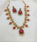 Jewel City Traditional Gold-Plated Temple Jewelry Necklace Set with Matching Earrings, Handcrafted Ethnic Bridal Party Wear | Grocsy
