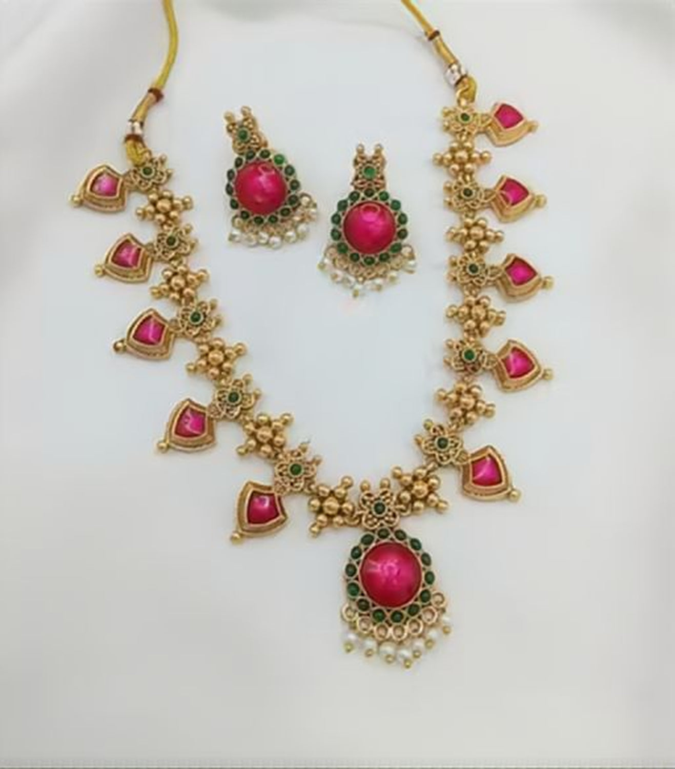 Jewel City Traditional Gold-Plated Temple Jewelry Necklace Set with Matching Earrings, Handcrafted Ethnic Bridal Party Wear | Grocsy