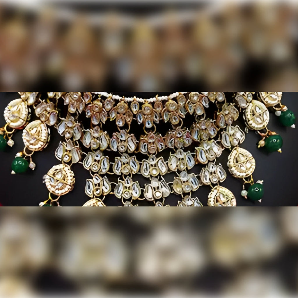 Jewel City Kundan Choker Necklace Set with Maang Tikka & Jhumka Earrings - Traditional Indian Bridal Jewelry Collection Gold-Plated | Grocsy