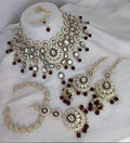 Jewel City Elegant Polki Kundan Bridal Set with Necklace, Earring & Mathapati-Handcrafted Indian Wedding Jewelry with Pearl Accents | Grocsy