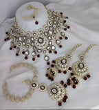 Jewel City Elegant Polki Kundan Bridal Set with Necklace, Earring & Mathapati-Handcrafted Indian Wedding Jewelry with Pearl Accents | Grocsy