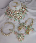 Jewel City Elegant Polki Kundan Bridal Set with Necklace, Earring & Mathapati-Handcrafted Indian Wedding Jewelry with Pearl Accents | Grocsy