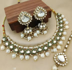 Jewel City Vintage Kundan Pearl Necklace Set with Green Meenakari-Traditional Gold-Plated Indian Jewelry with Earrings & MaangTikka | Grocsy