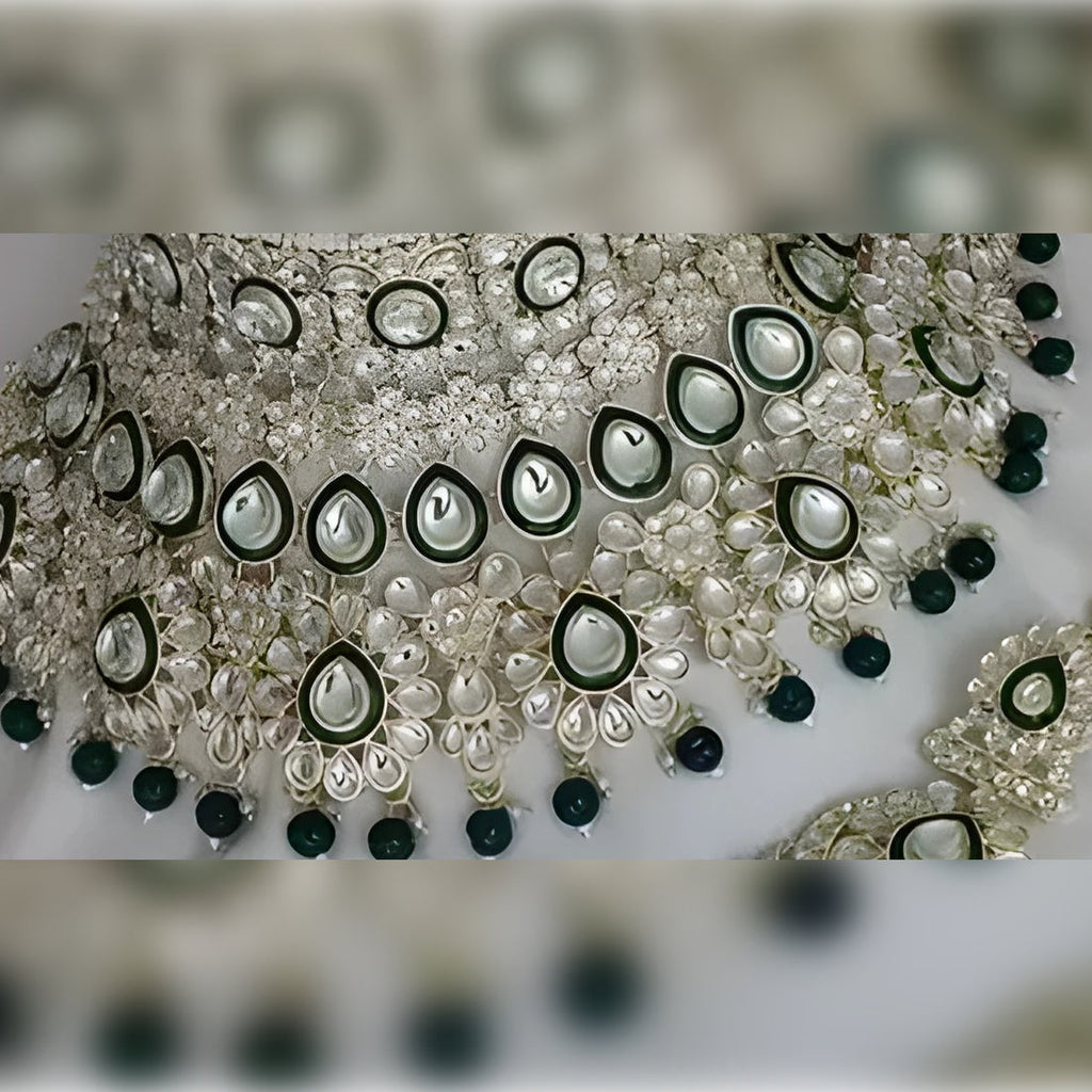 Jewel City Luxurious Green Kundan Bridal Set - Complete Semi Wedding Jewelry Collection with Pearl Embellishments | Grocsy