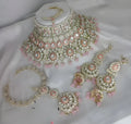 Jewel City Luxurious Rose Quartz Kundan Bridal Set - Complete Semi Wedding Jewelry Collection with Pearl Embellishments | Grocsy
