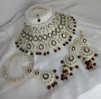 Jewel City Luxurious Maroon Kundan Bridal Set - Complete Semi Wedding Jewelry Collection with Pearl Embellishments | Grocsy