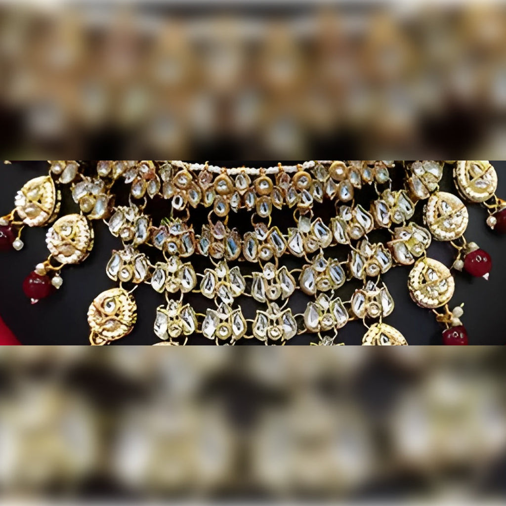 Jewel City Kundan Choker Necklace Set with Maang Tikka & Jhumka Earrings - Traditional Indian Bridal Jewelry Collection Gold-Plated | Grocsy