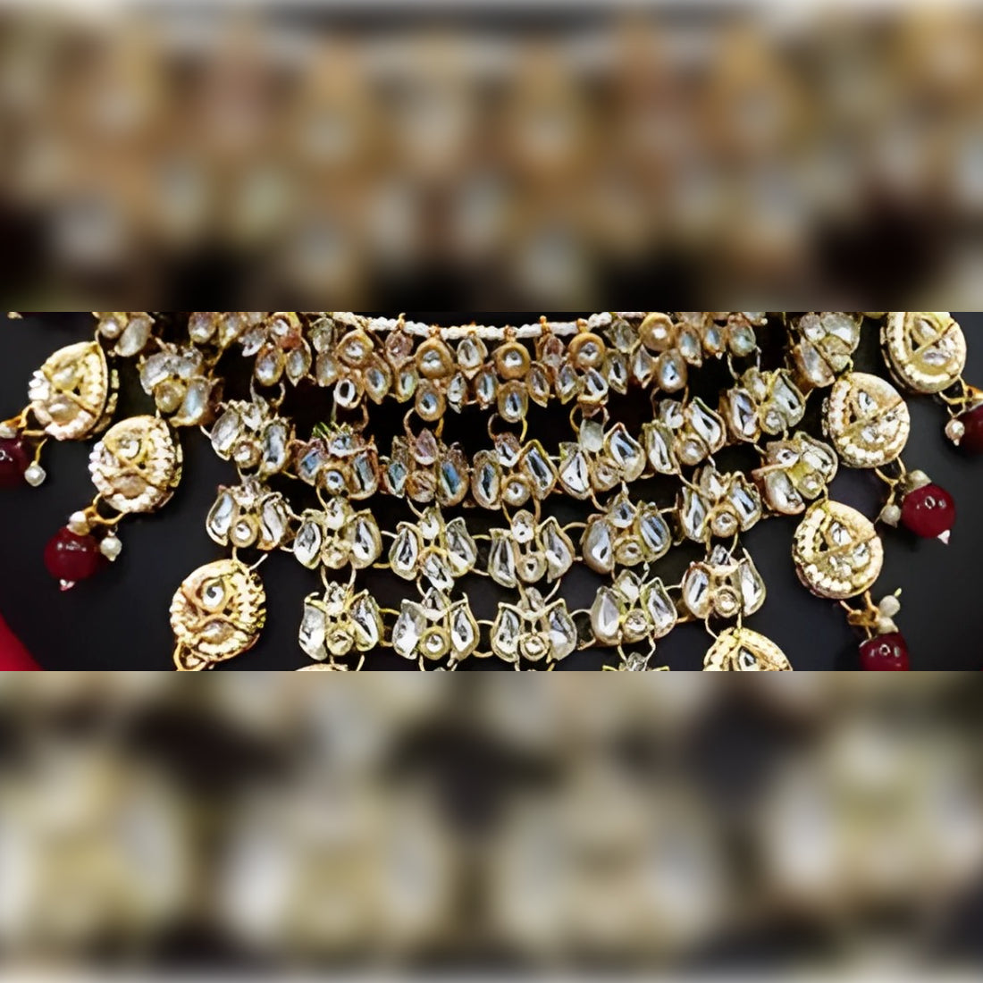 Jewel City Kundan Choker Necklace Set with Maang Tikka & Jhumka Earrings - Traditional Indian Bridal Jewelry Collection Gold-Plated | Grocsy