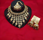 Jewel City Kundan Choker Necklace Set with Maang Tikka & Jhumka Earrings - Traditional Indian Bridal Jewelry Collection Gold-Plated | Grocsy