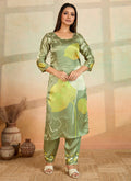 Prazu Fashion Mahendi Green Printed Cotton Reyon Kurta Pant Set | Grocsy