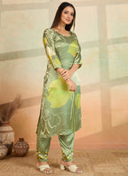 Prazu Fashion Mahendi Green Printed Cotton Reyon Kurta Pant Set | Grocsy