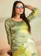 Prazu Fashion Mahendi Green Printed Cotton Reyon Kurta Pant Set | Grocsy