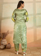 Prazu Fashion Mahendi Green Printed Cotton Reyon Kurta Pant Set | Grocsy