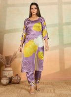 Prazu Fashion Light Lavender Printed Cotton Reyon Kurta Pant Set | Grocsy