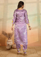 Prazu Fashion Light Lavender Printed Cotton Reyon Kurta Pant Set | Grocsy
