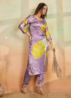Prazu Fashion Light Lavender Printed Cotton Reyon Kurta Pant Set | Grocsy