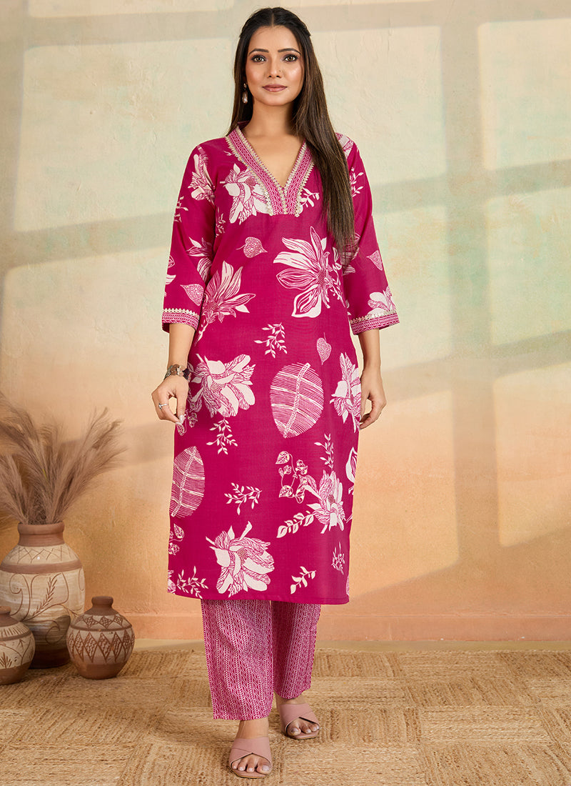 Prazu Fashion Pink Printed Cotton Blend Kurta Pant Set | Grocsy
