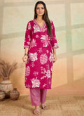 Prazu Fashion Pink Printed Cotton Blend Kurta Pant Set | Grocsy