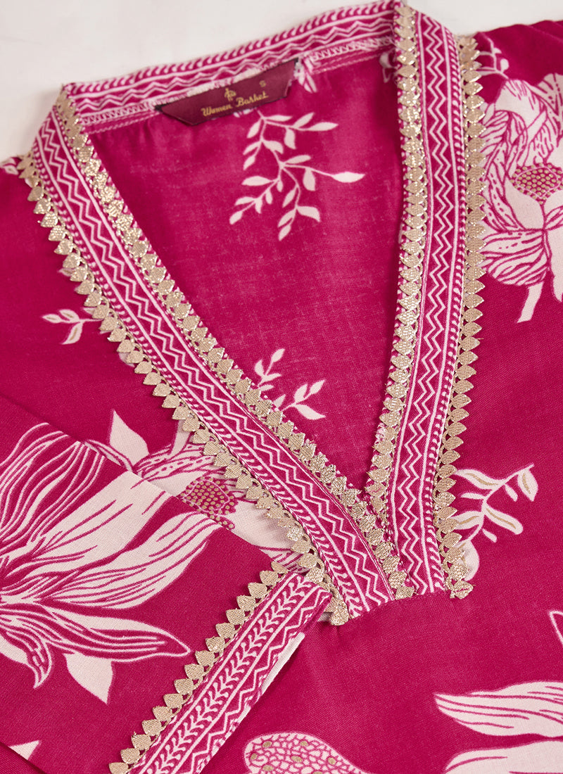 Prazu Fashion Pink Printed Cotton Blend Kurta Pant Set | Grocsy