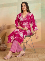 Prazu Fashion Pink Printed Cotton Blend Kurta Pant Set | Grocsy